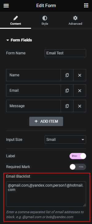 Email Blacklist For Elementor Forms
