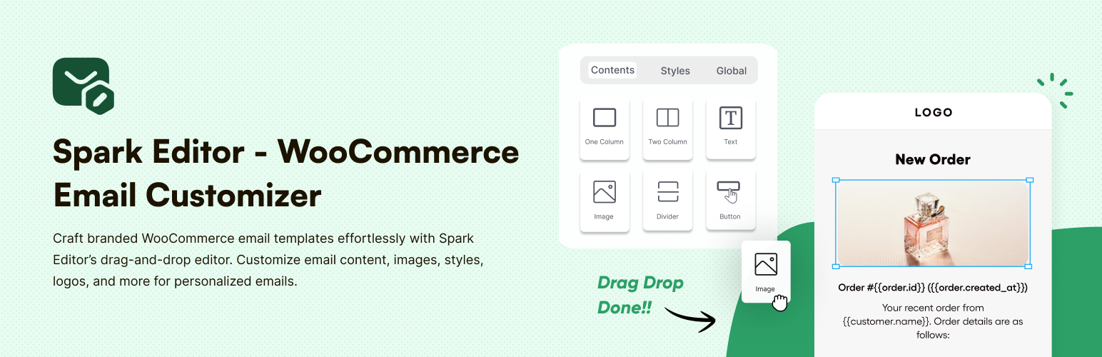 WordPress 外掛 Email Customizer for WooCommerce and WordPress – Customize WooCommerce Emails and WordPress Emails with Spark Editor 的封面圖片。