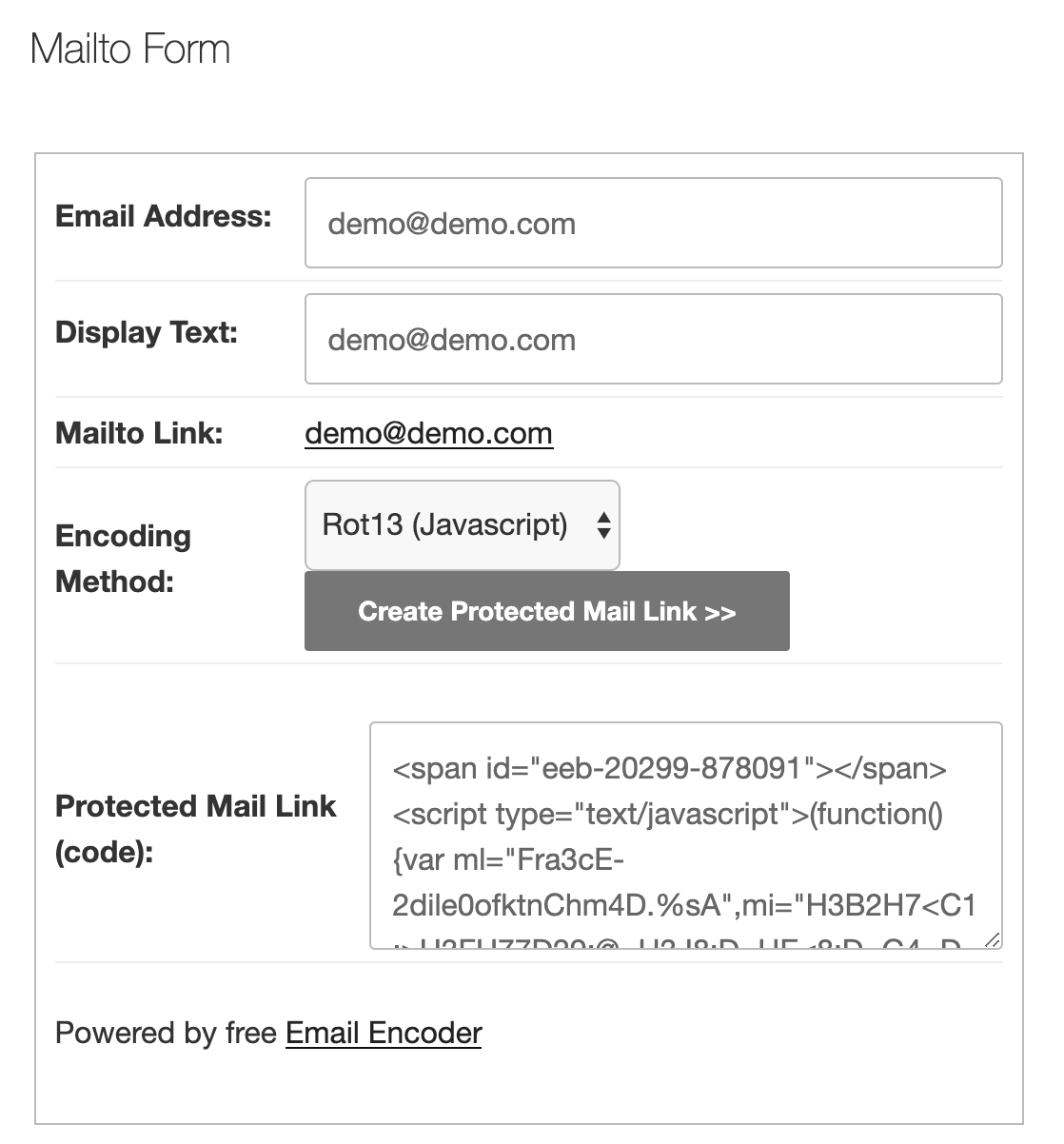 Email Encoder Form on the Site