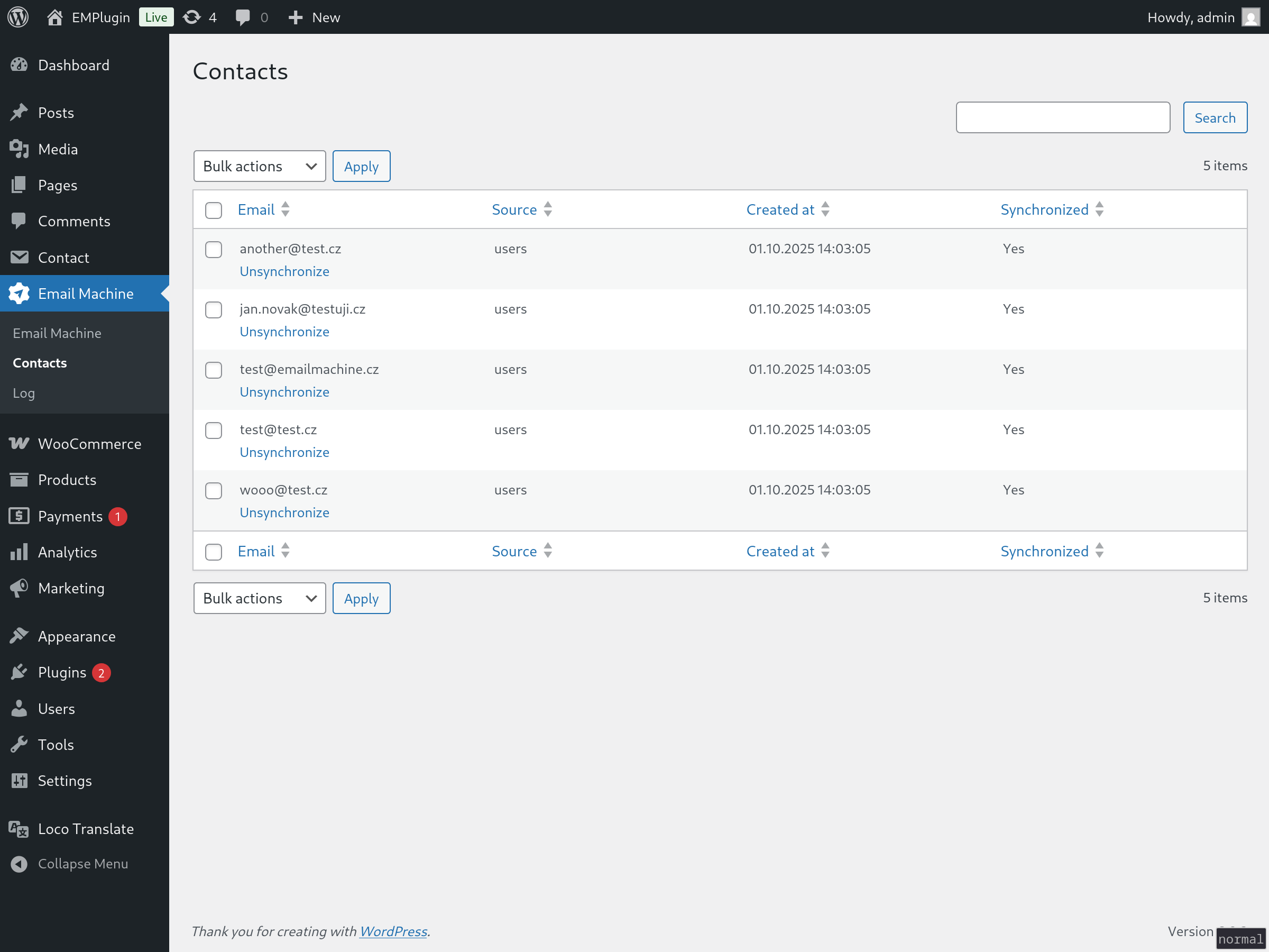 Contacts page