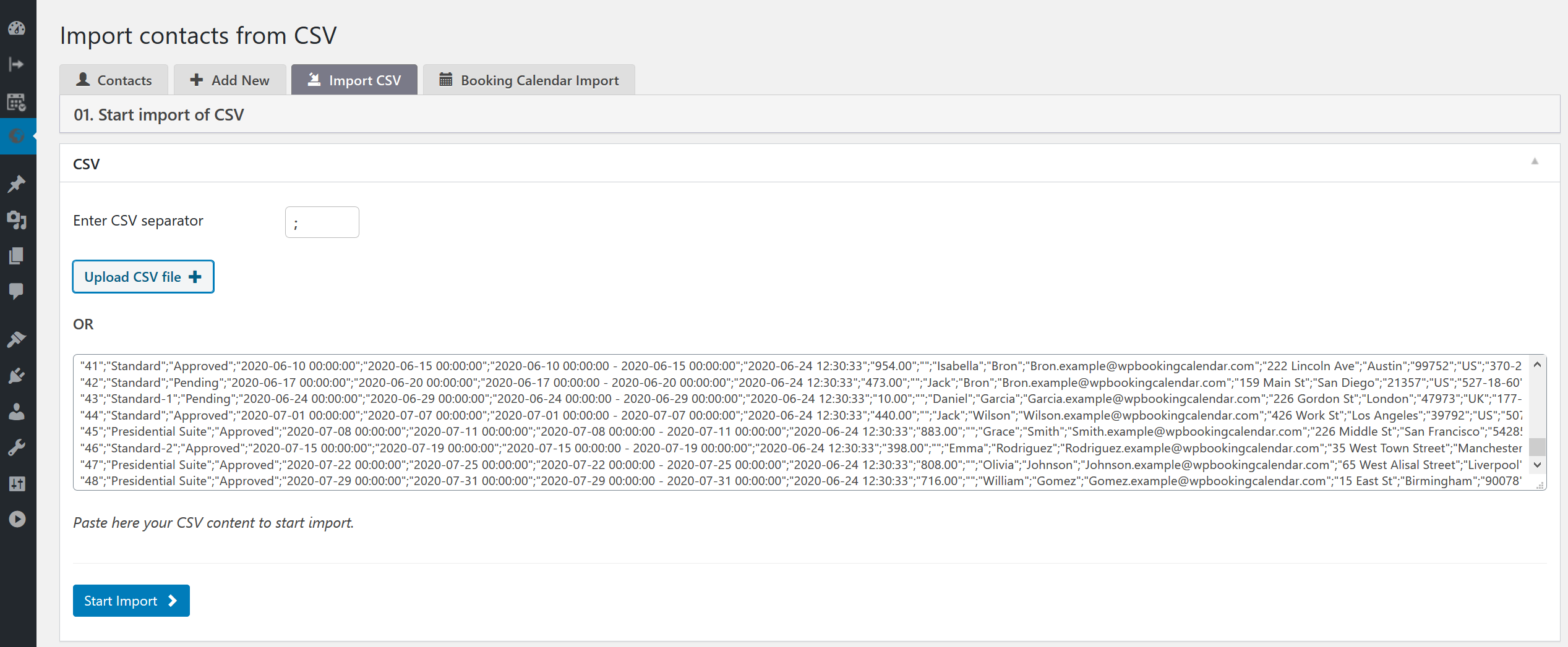 <strong>Import CSV file</strong> - add new contacts from the import CSV file.