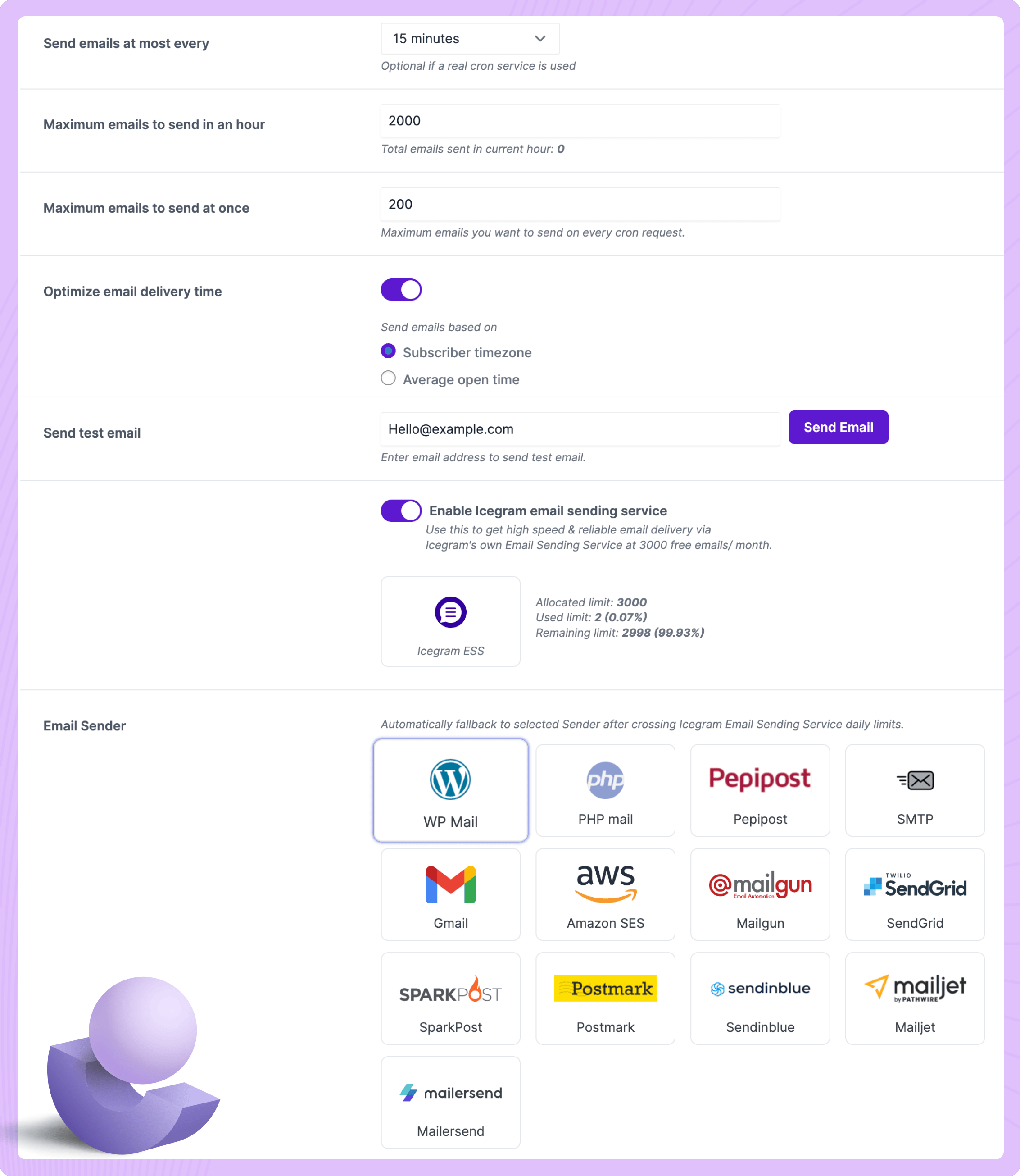 <p>Bring your own SMTP or use Icegram's Mailer - and get complete control</p>