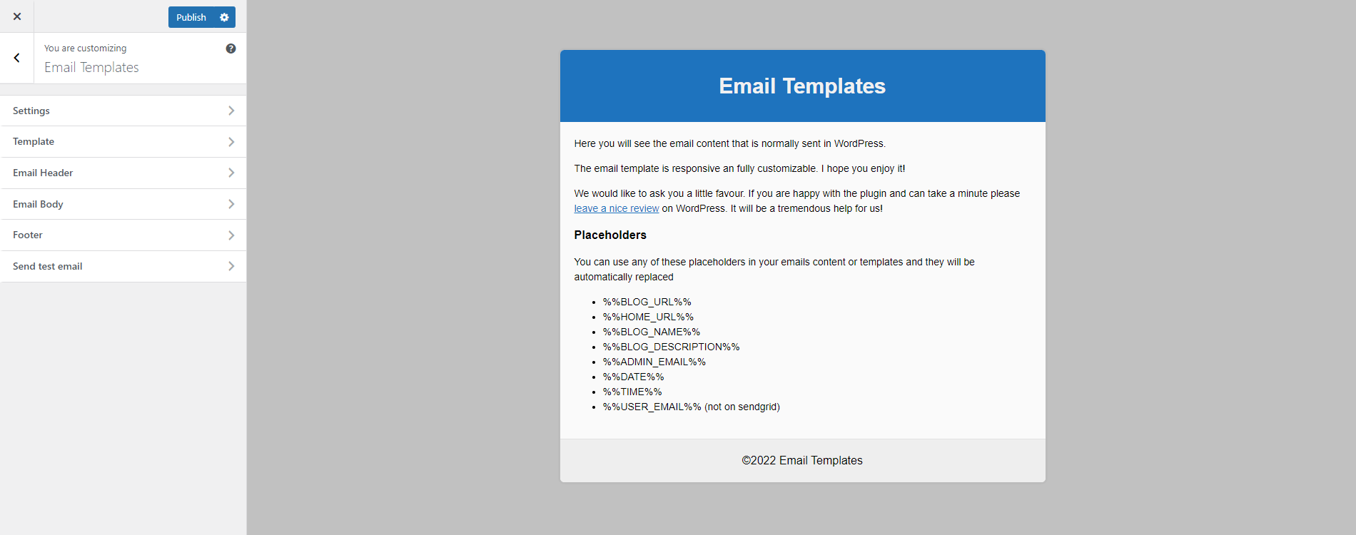 Email Templates - Settings