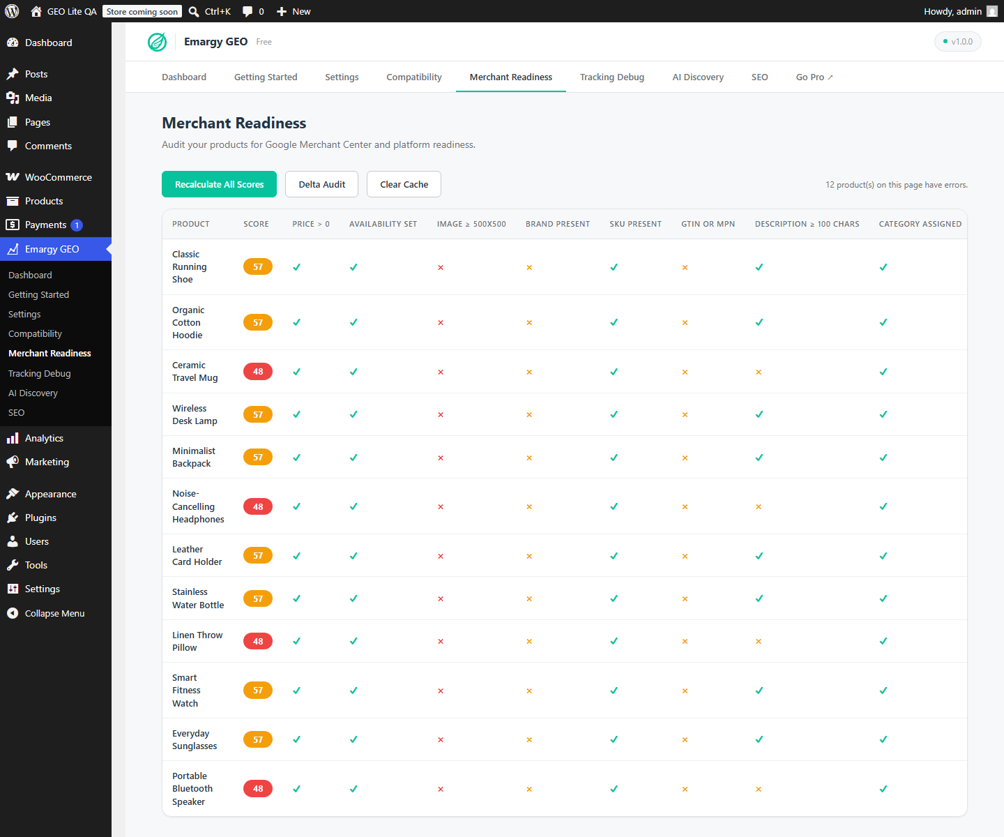Merchant Readiness audit with actionable product checks.