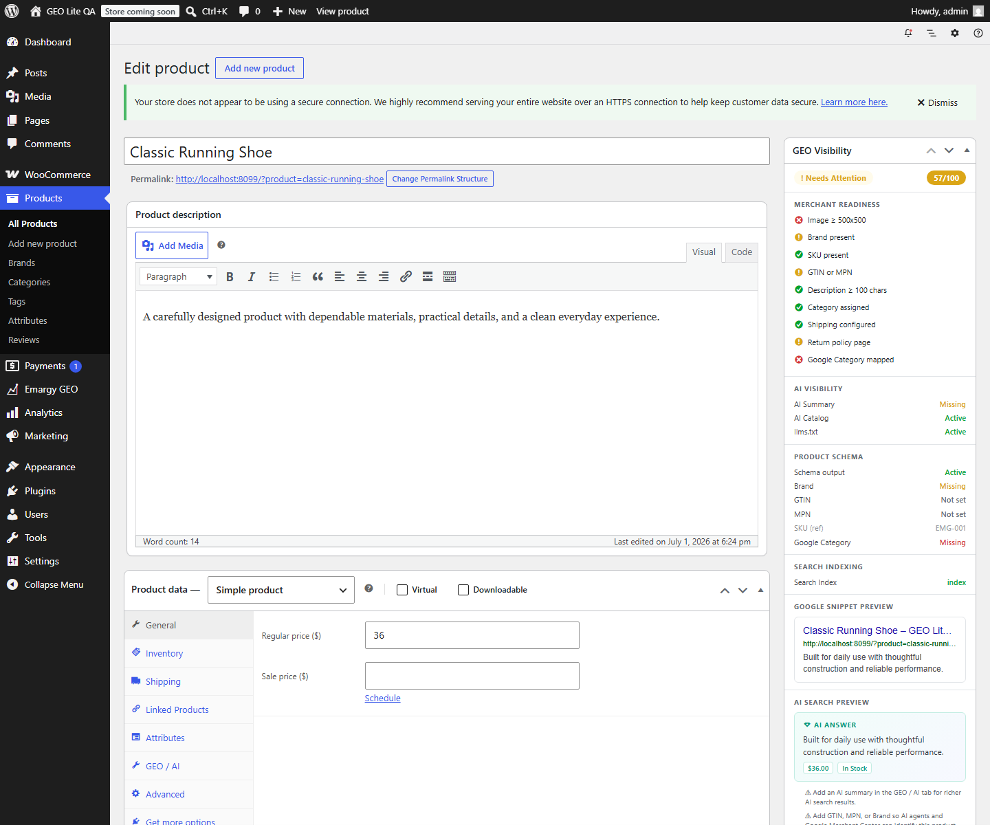 Product visibility panel inside the WooCommerce product editor.