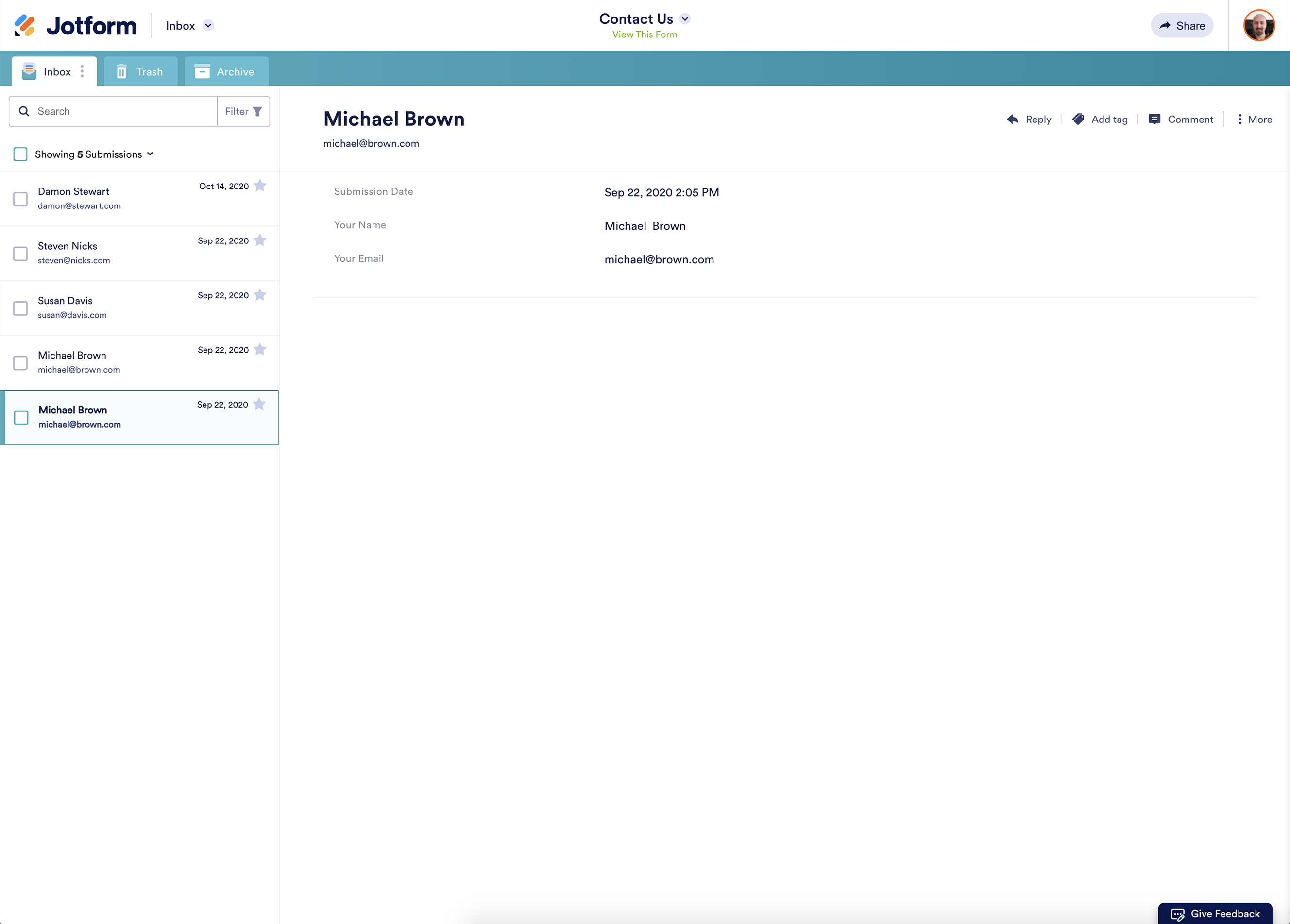 Use Jotform Inbox to check your form responses.