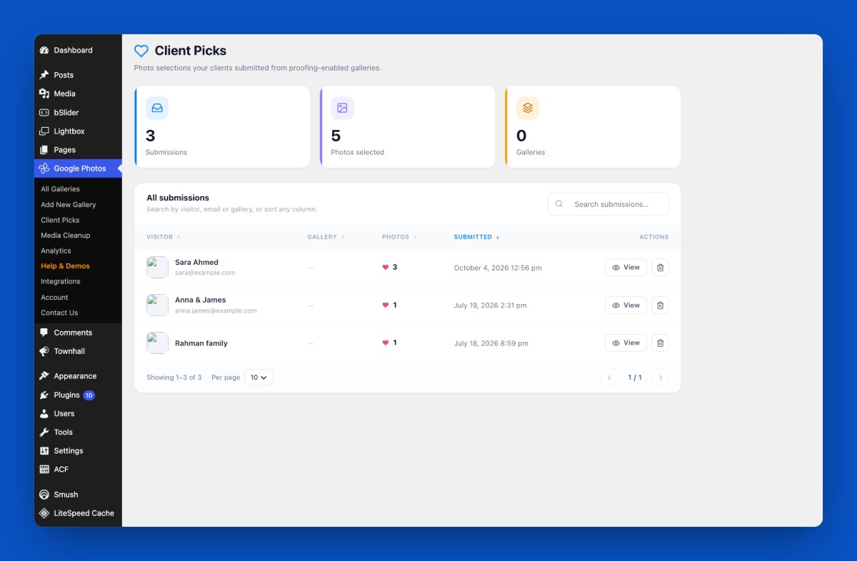 Client Picks: see the photos your clients selected (Pro).