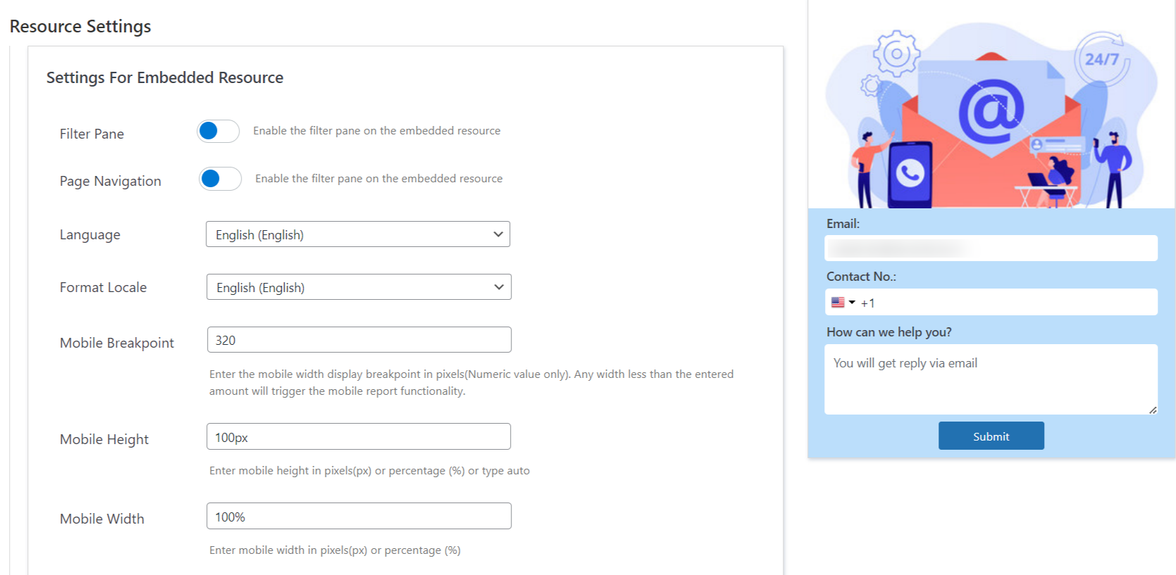 Custom settings for embedded resources.