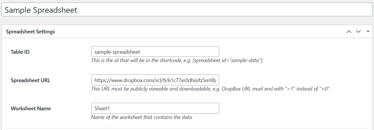 Admin spreadsheet creation screen.