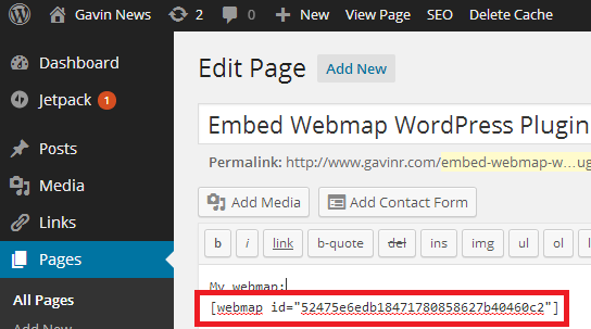 Then, embed the ID in your WordPress page or post using the shortcode.