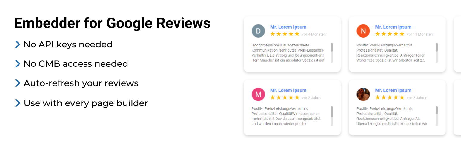 WordPress 外掛 Embedder for Google Reviews 的封面圖片。