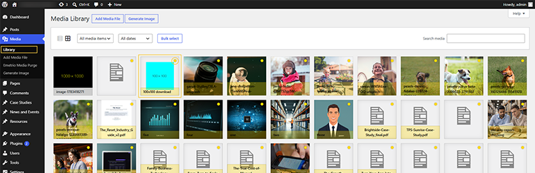 Seamless integration with the standard WordPress Media Library grid, highlighting unused media items with visual tags.