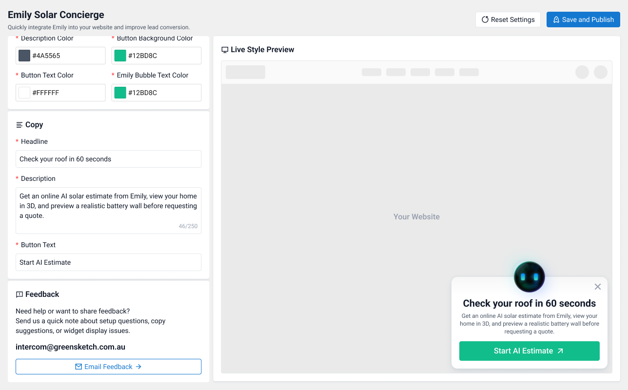 Frontend widget displayed on a website