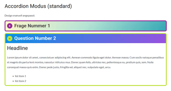 The custom styled plugin in Accordion mode in the frontend.
