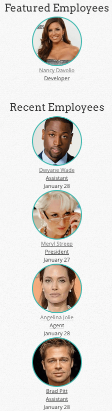 Featured and Recent Employee sidebar widgets