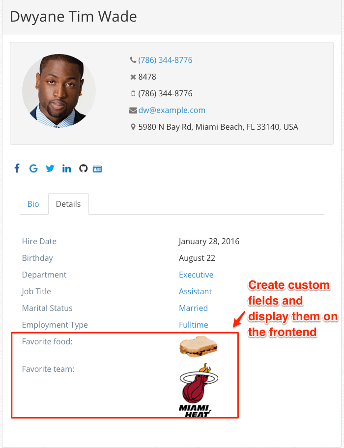 Create and display custom fields in employee profile pages and the search form