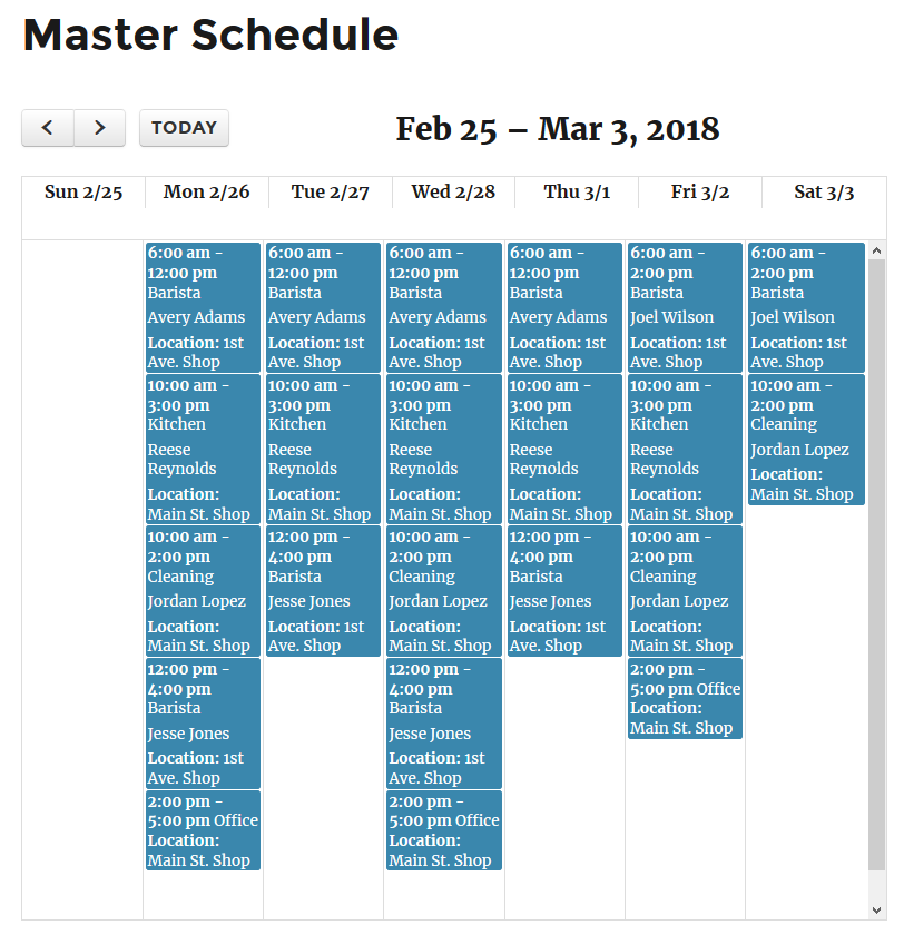 Master schedule