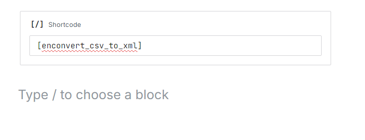 The Shortcode block in the WordPress block editor.