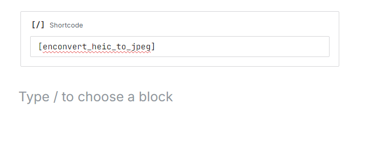 The Shortcode block in the WordPress block editor.