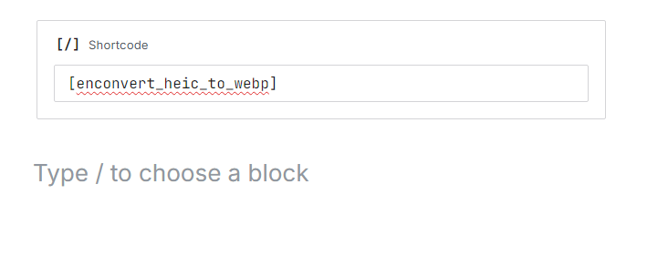 The Shortcode block in the WordPress block editor.