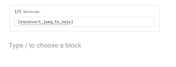 The Shortcode block in the WordPress block editor.