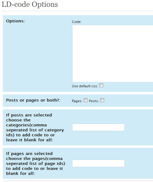 Screenshot of the options page