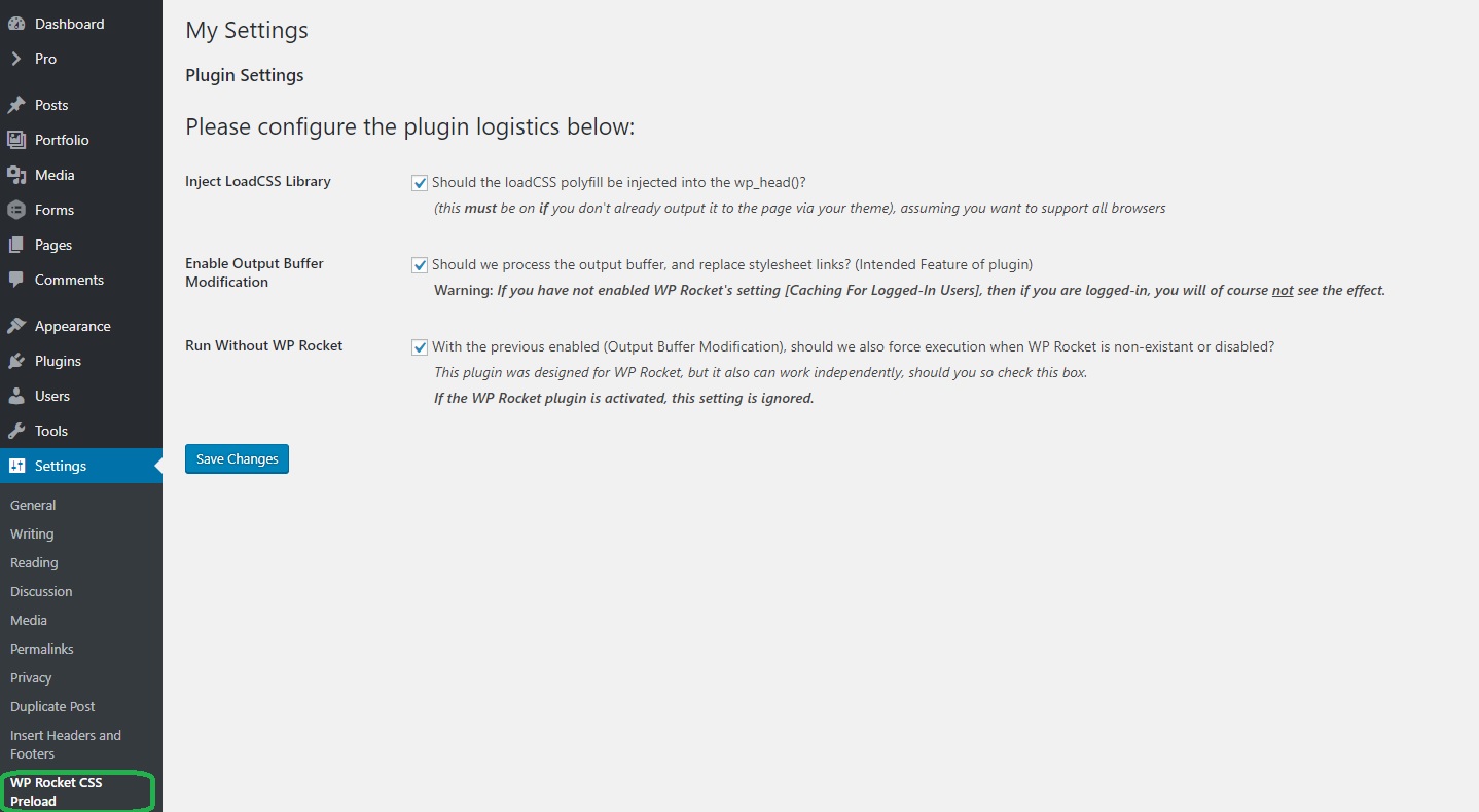 Settings Page
