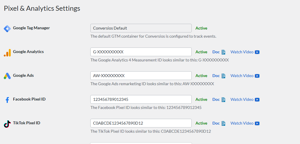 This screen lets you add your channel IDs to configure event tracking across different platforms.