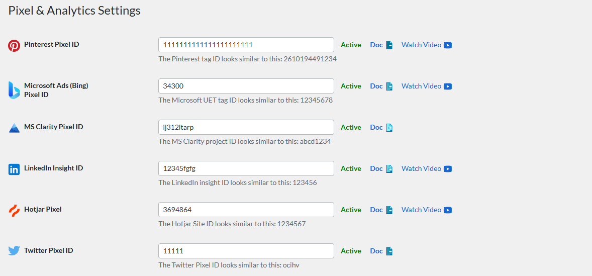 This screen lets you add your channel IDs to configure event tracking across different platforms.