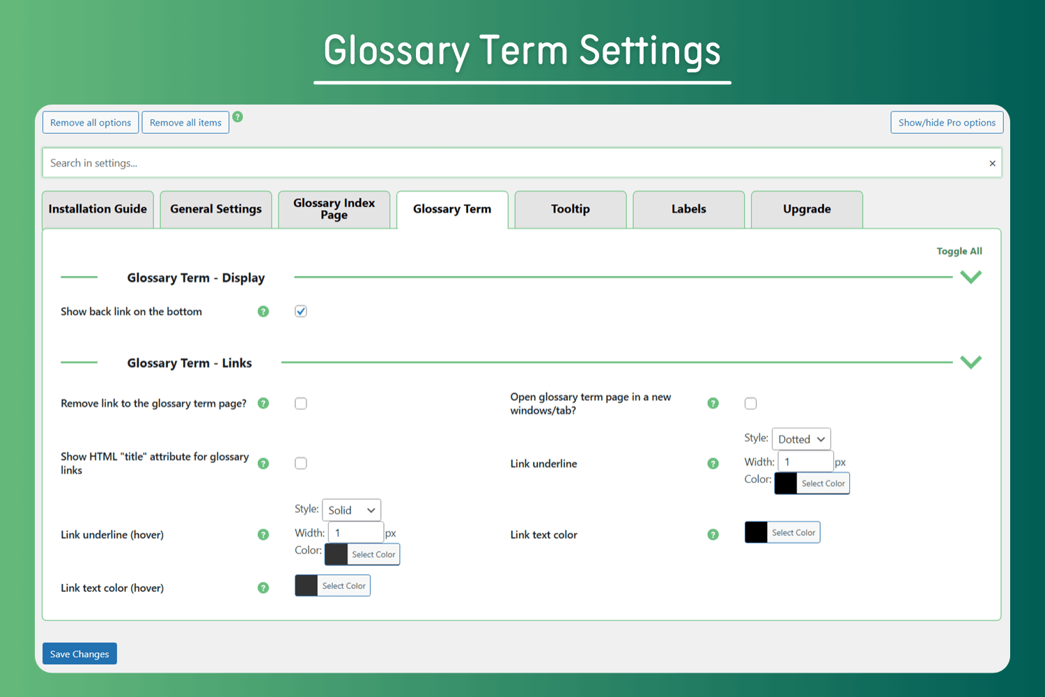 Glossary Term Settings