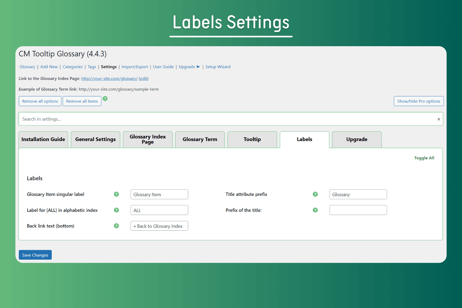 Labels Settings