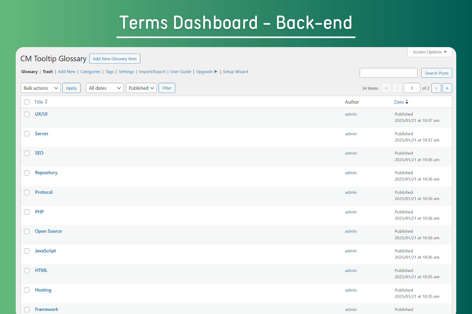 Terms Dashboard - Back-end