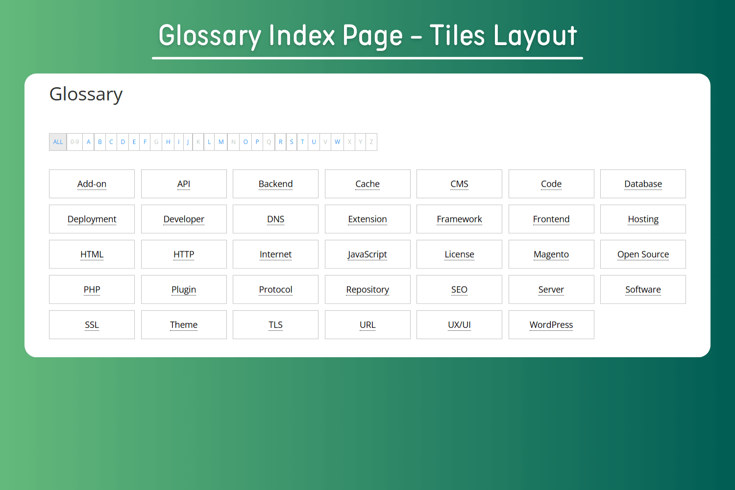 Glossary Index Page - Tiles Layout