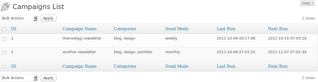 Campaigns List page