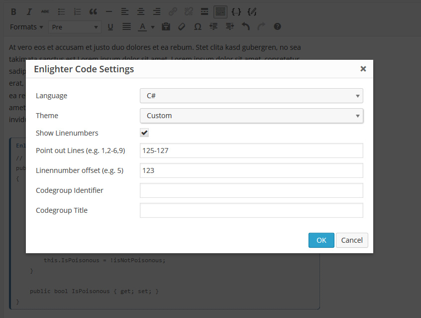 Visual Editor Code Settings