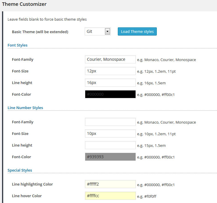 Theme Customizer - General styles