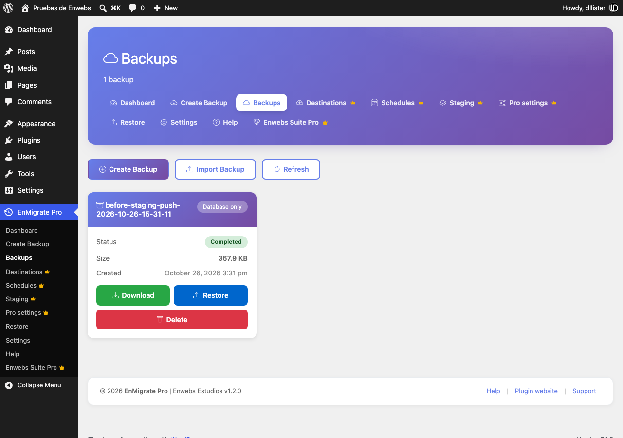 Download, restore or delete any backup.