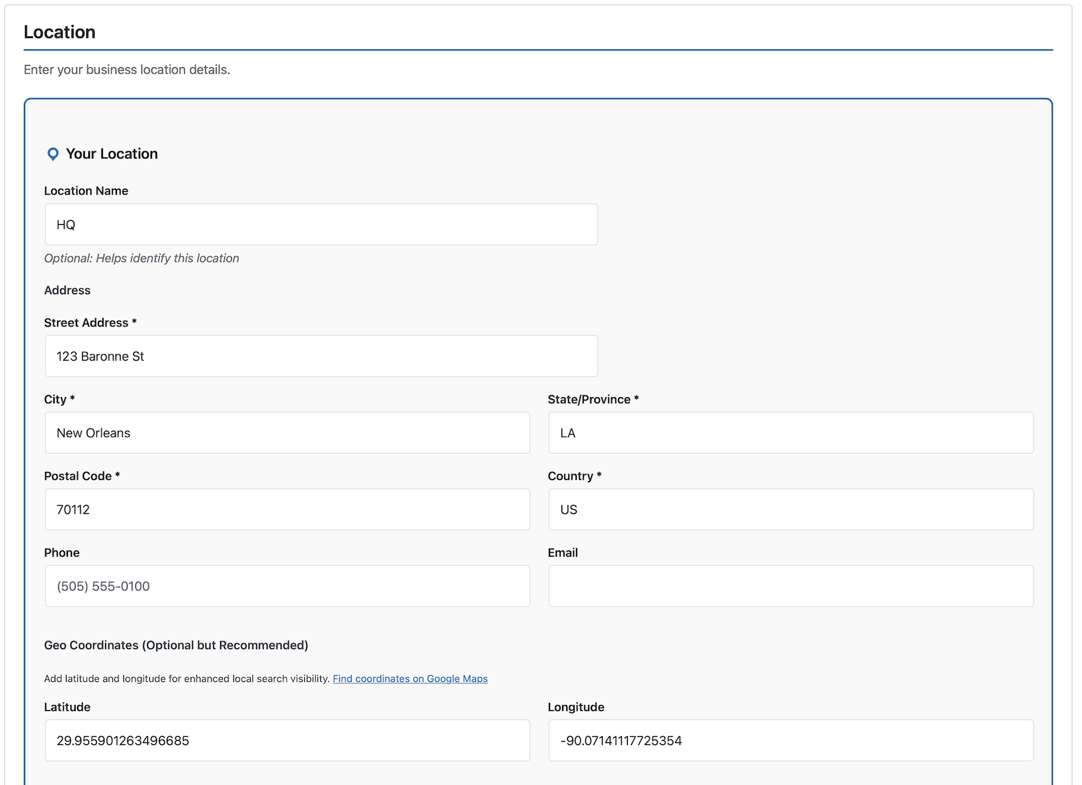 Location fields - address, contact, and geo coordinates with auto-split paste from Google Maps