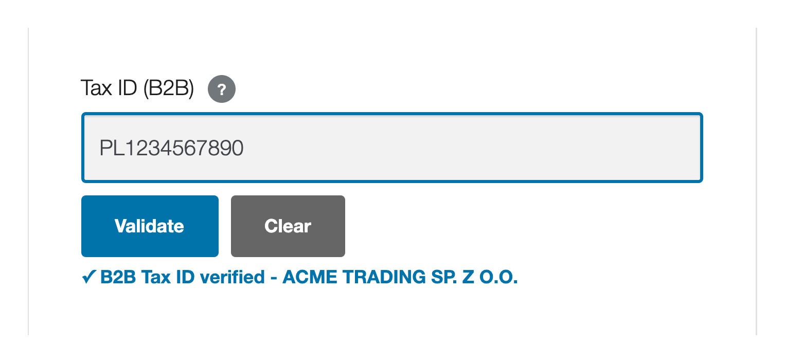 Real-time B2B VAT / Tax ID validation at checkout
