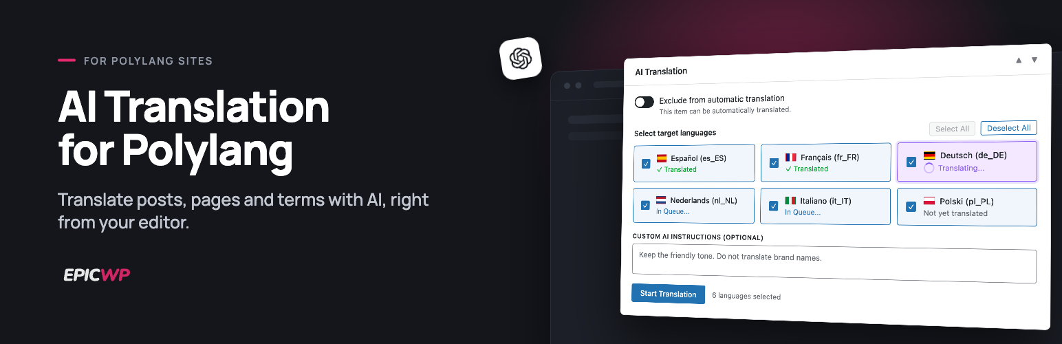 EPICWP AI Translation for Polylang