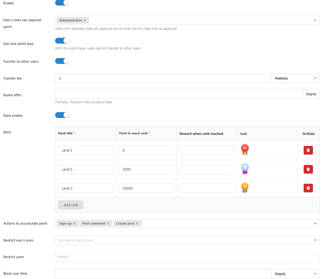 General setting page