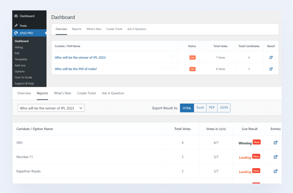 WP Poll Maker - Backend Dashboard & Voting Result view