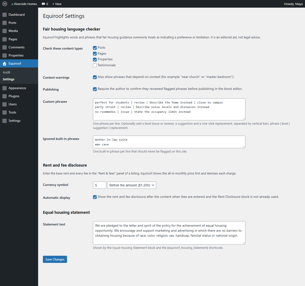The settings screen.