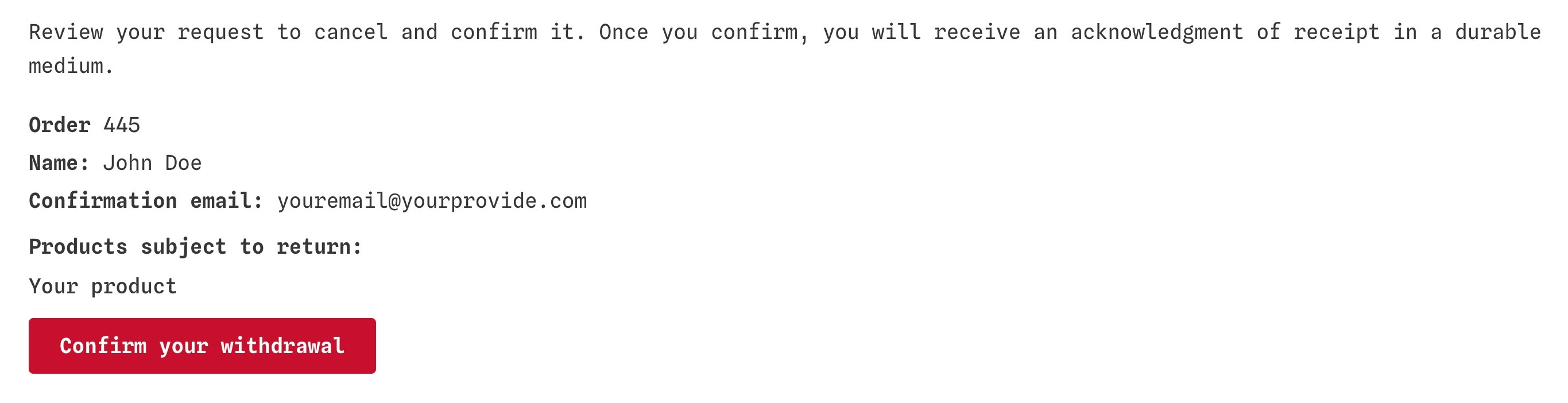 Step two: the explicit "conferma recesso" confirmation.