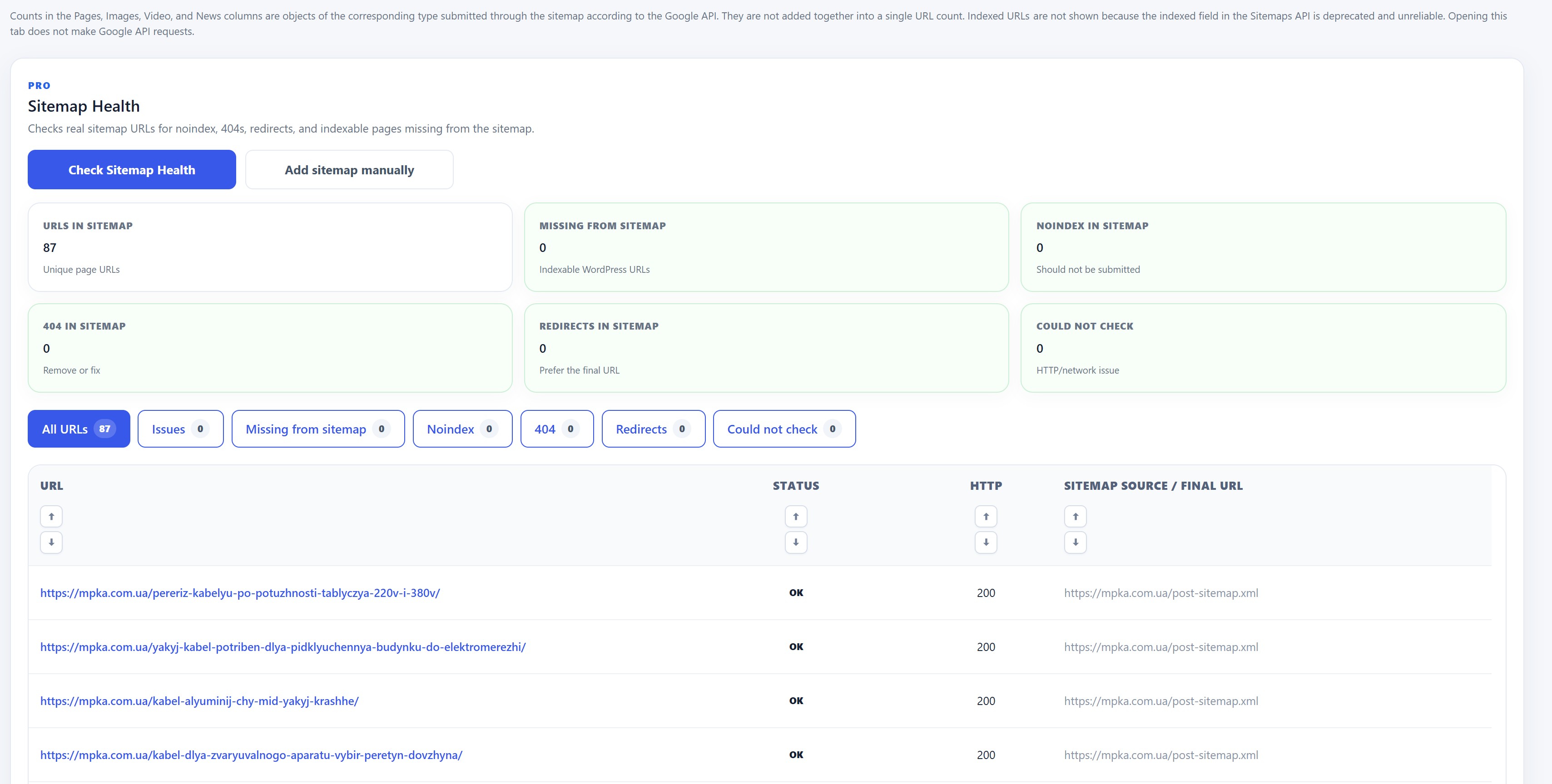 Sitemap and technical Search Console reporting.