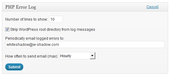 Dashboard widget configuration screen.