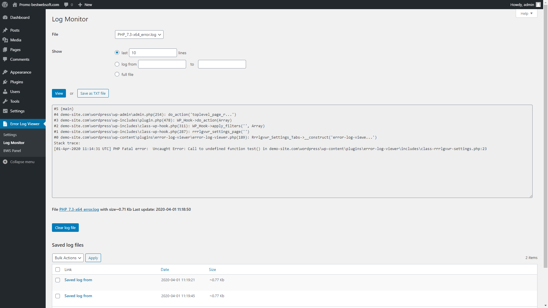 PHP error log monitor.