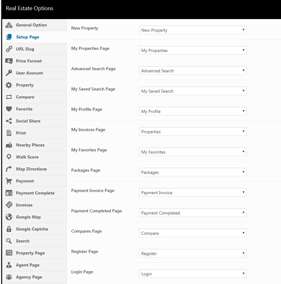 Essential Real Esate Options: all features of plugin, where user can use to setting.