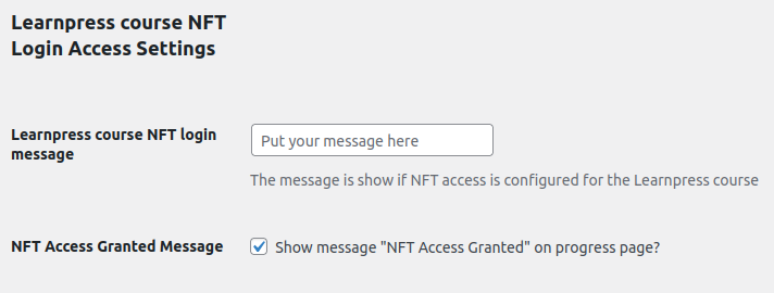 NFT Access settings for LearnPress LMS