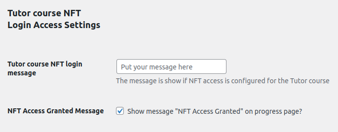 NFT Access settings for Tutor LMS